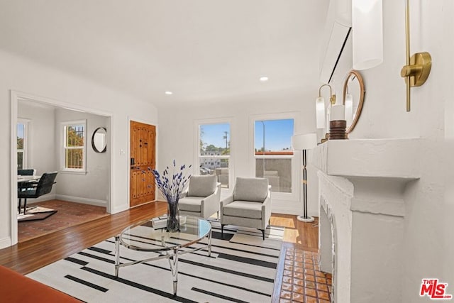 living room with hardwood / wood-style floors