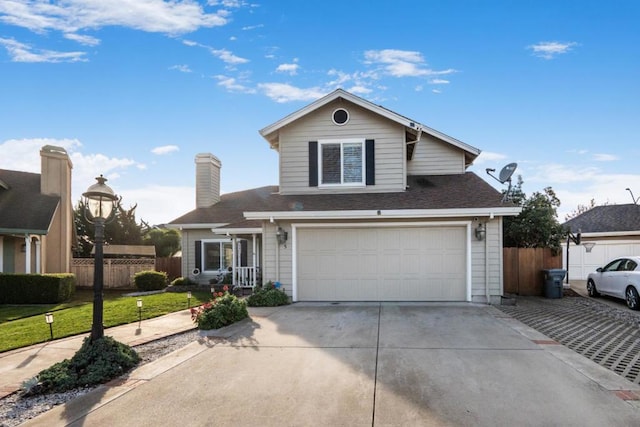 front of property featuring a front yard and a garage