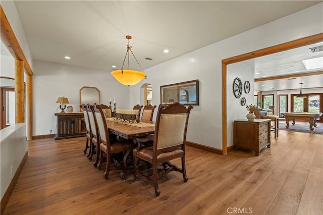 dining room with billiards and light wood-type flooring