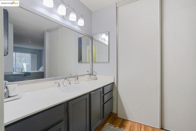 bathroom with vanity and hardwood / wood-style floors