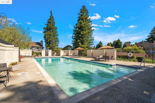 view of swimming pool with a patio