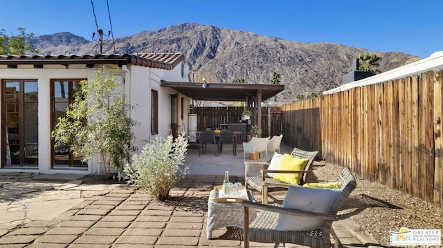 view of patio with a mountain view