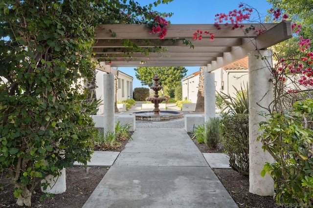 view of patio featuring a pergola