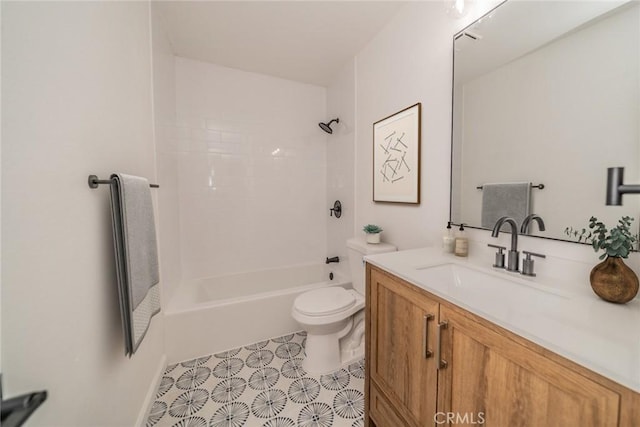 full bathroom featuring toilet, vanity, and  shower combination