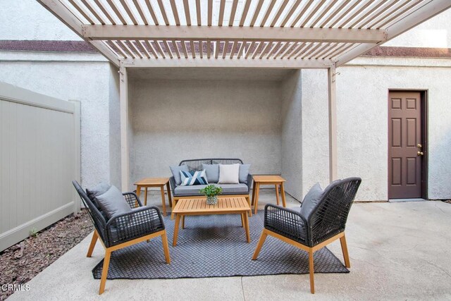 view of patio / terrace featuring an outdoor hangout area and a pergola