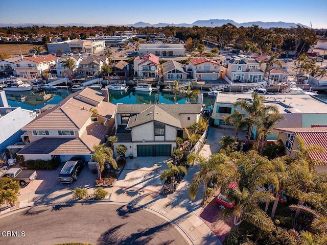 drone / aerial view featuring a mountain view