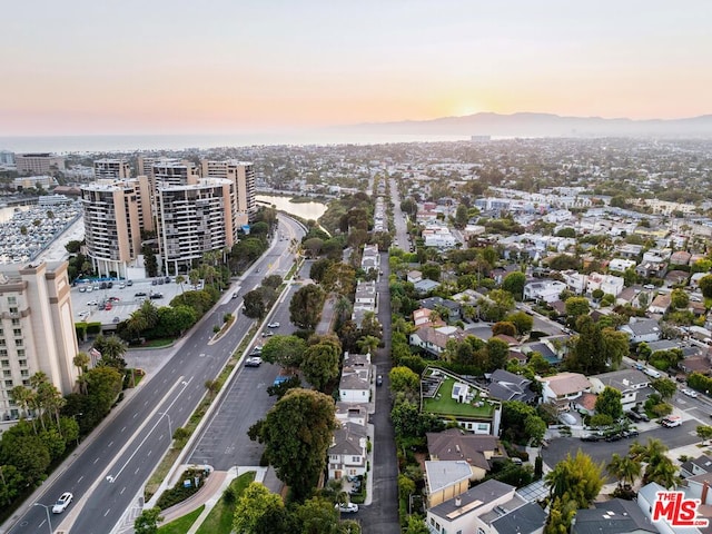 view of aerial view at dusk