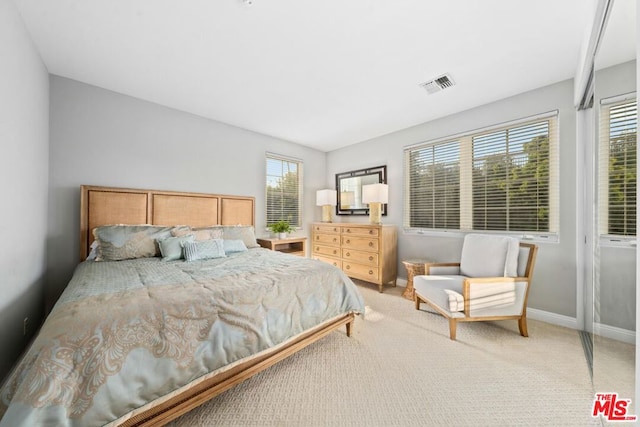 carpeted bedroom with multiple windows