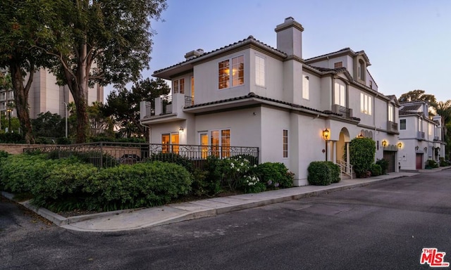 exterior space with a garage