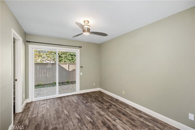 empty room with ceiling fan and wood-type flooring