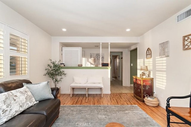 living room with hardwood / wood-style floors