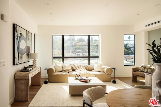 living room with hardwood / wood-style flooring