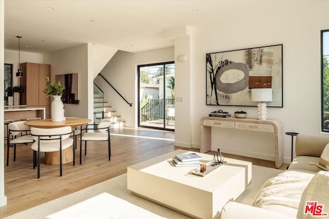 living room featuring light wood-type flooring