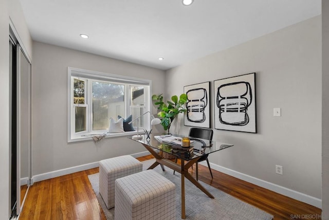 home office featuring wood-type flooring