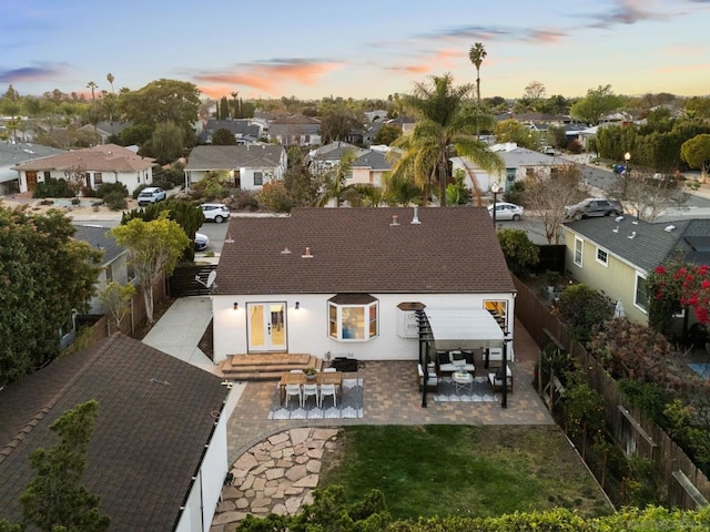 view of aerial view at dusk