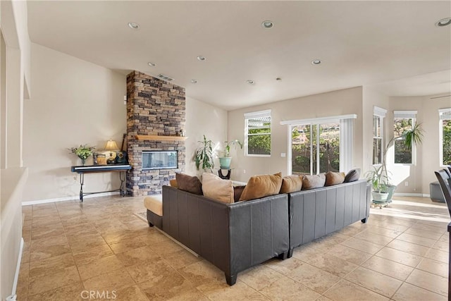 living room with a fireplace