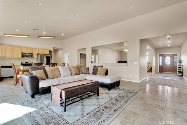 view of tiled living room