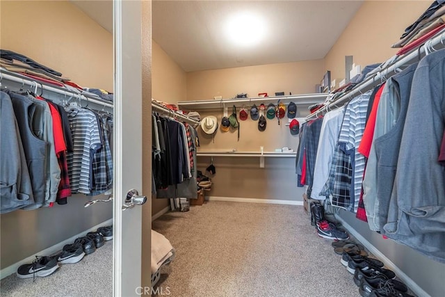 walk in closet featuring carpet floors