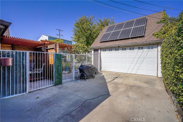 garage with solar panels