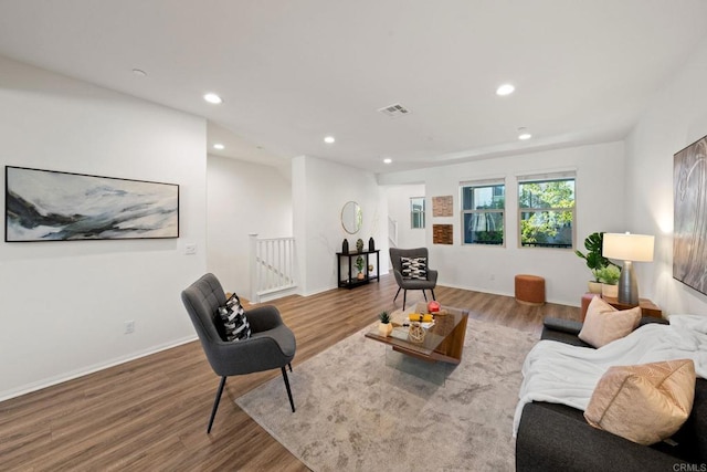 living room with hardwood / wood-style floors