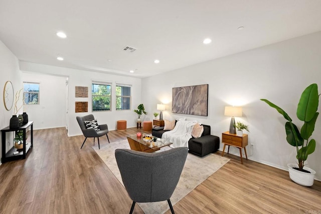 living room featuring light wood-type flooring