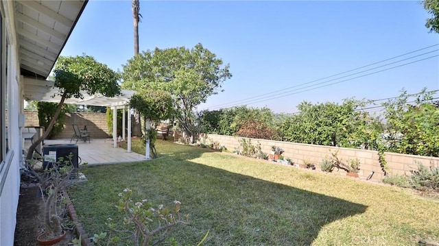 view of yard with a patio area and central AC unit