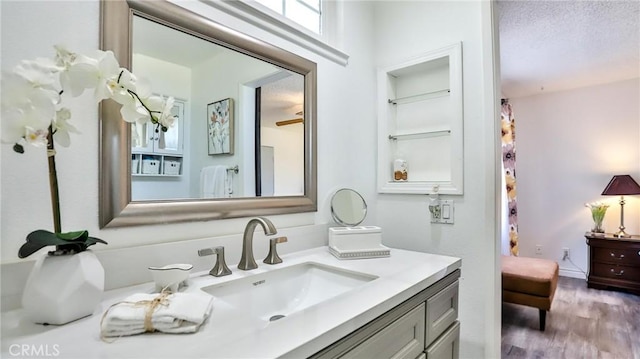 bathroom featuring hardwood / wood-style flooring and vanity