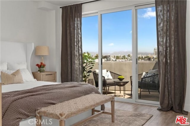 bedroom featuring multiple windows and light wood-type flooring