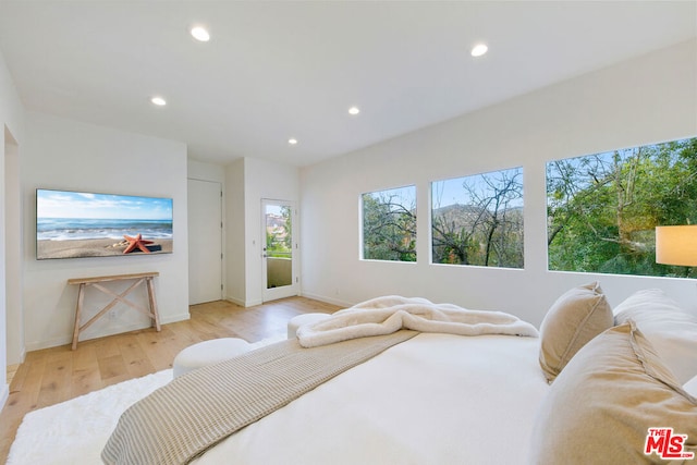 bedroom with light hardwood / wood-style flooring