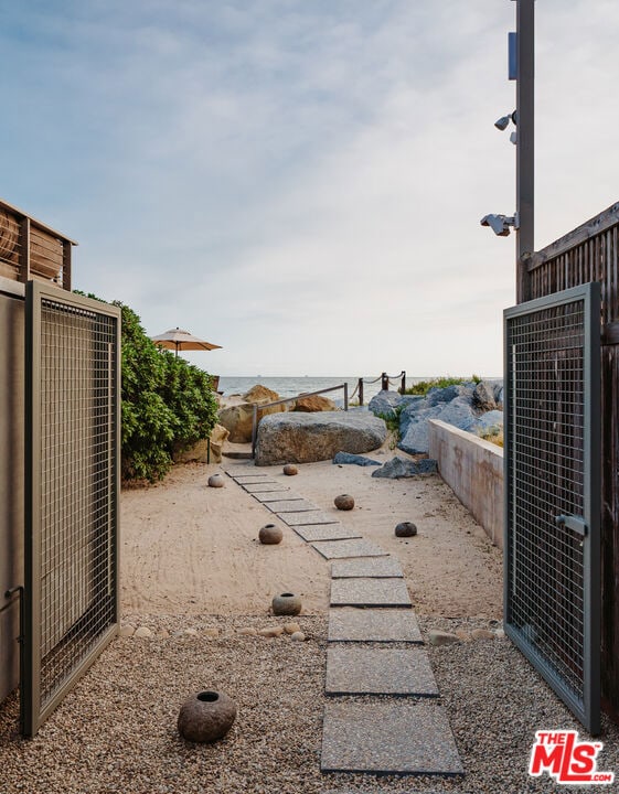 view of yard with a water view