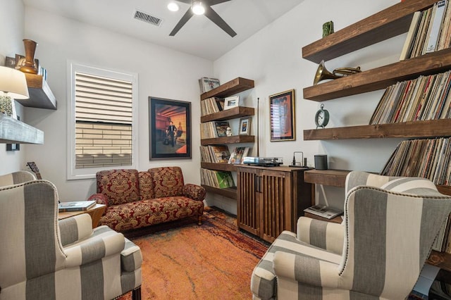 living room with ceiling fan