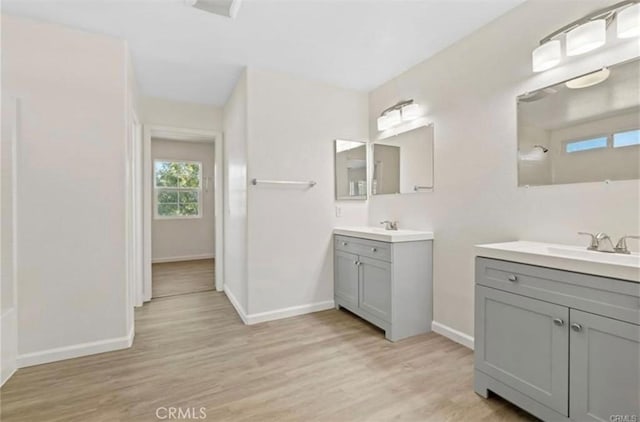 bathroom featuring hardwood / wood-style flooring and vanity