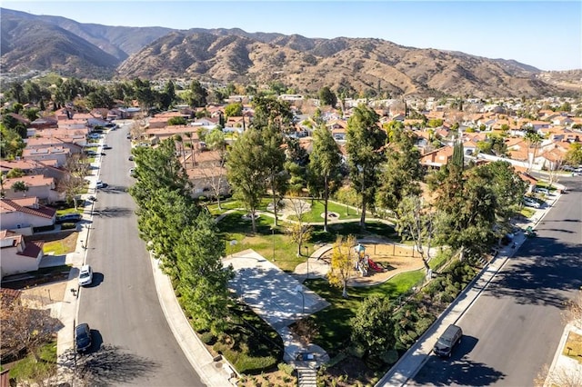 bird's eye view with a mountain view