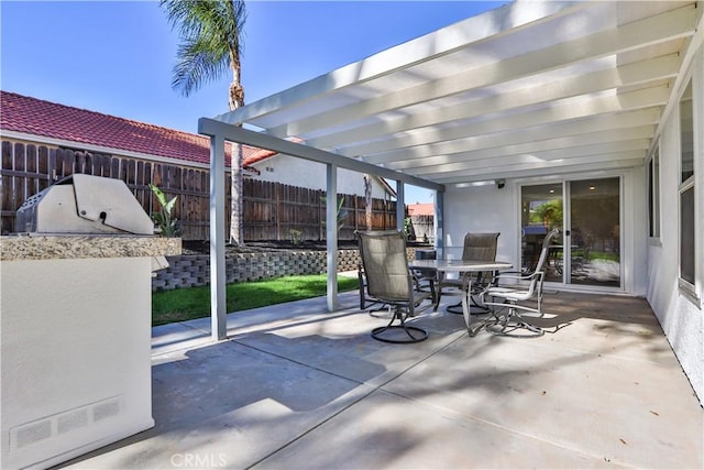 view of patio featuring a pergola and area for grilling