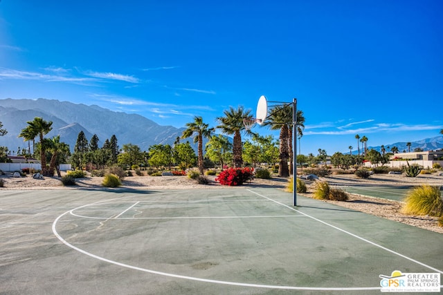 view of sport court featuring a mountain view