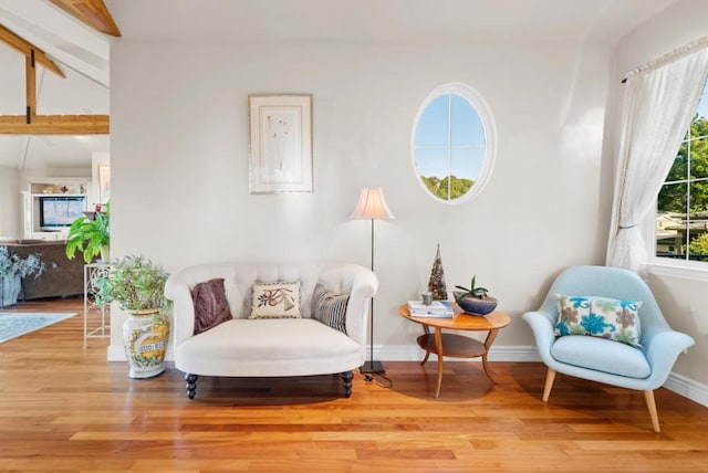 living area with light hardwood / wood-style flooring