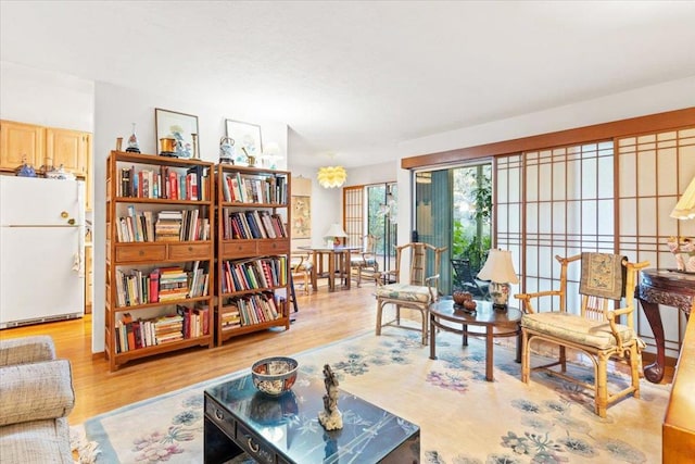 living area with light hardwood / wood-style floors