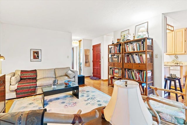 living room with light hardwood / wood-style flooring