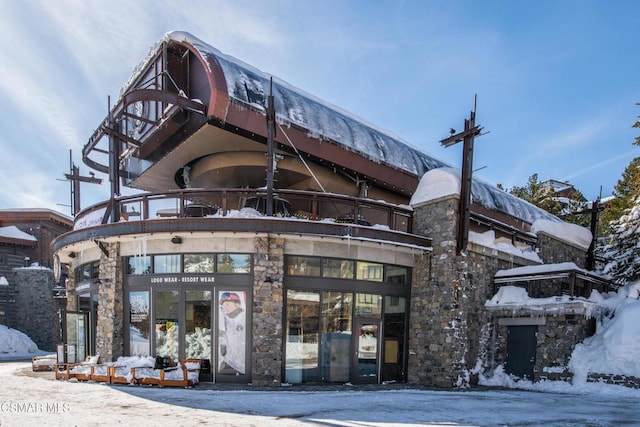 view of snow covered building