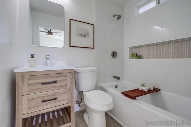 full bathroom with vanity, bathtub / shower combination, and toilet