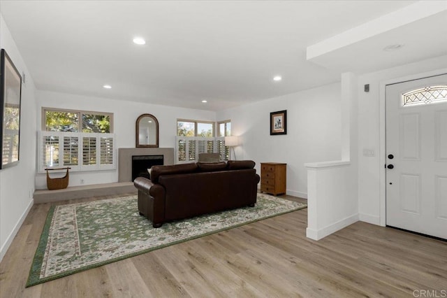 living room featuring light wood-type flooring