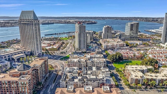 aerial view with a water view