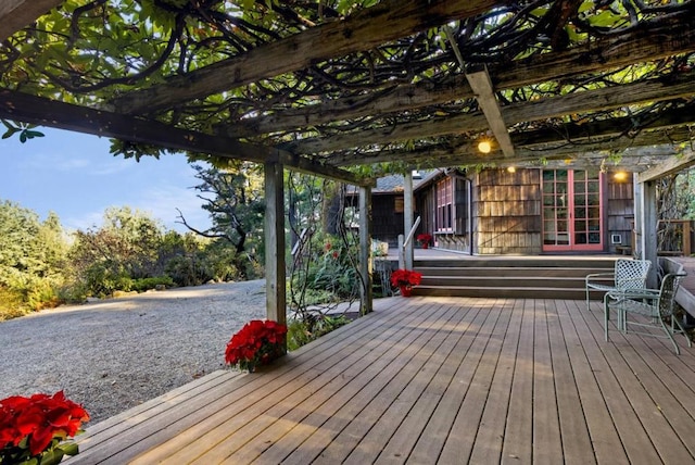 wooden terrace featuring a pergola