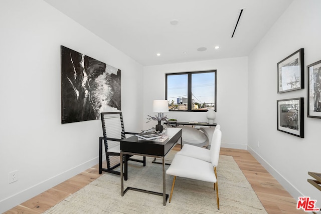 office area featuring light hardwood / wood-style floors