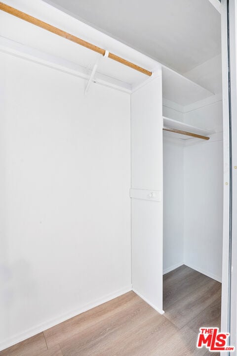 walk in closet with hardwood / wood-style floors