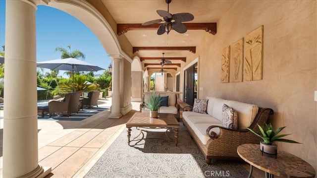 view of patio / terrace with outdoor lounge area and ceiling fan