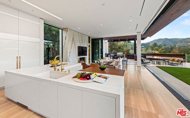 kitchen with sink, white cabinetry, expansive windows, and a wealth of natural light