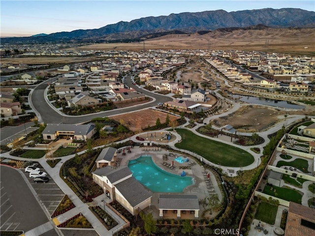 bird's eye view with a mountain view