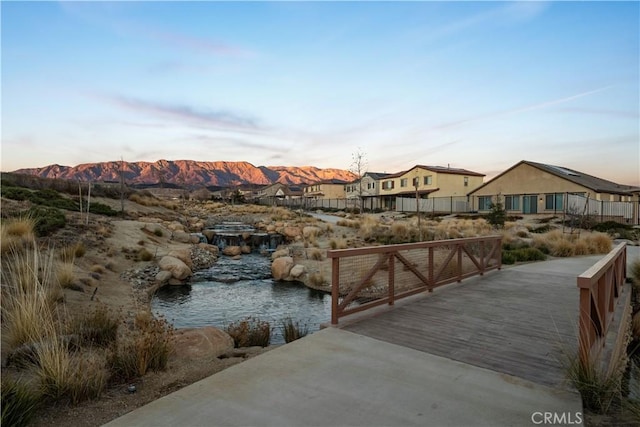 dock area with a mountain view