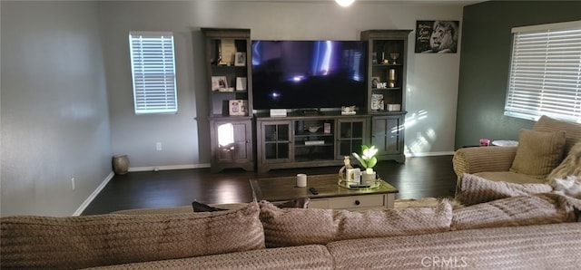 living room featuring dark hardwood / wood-style floors